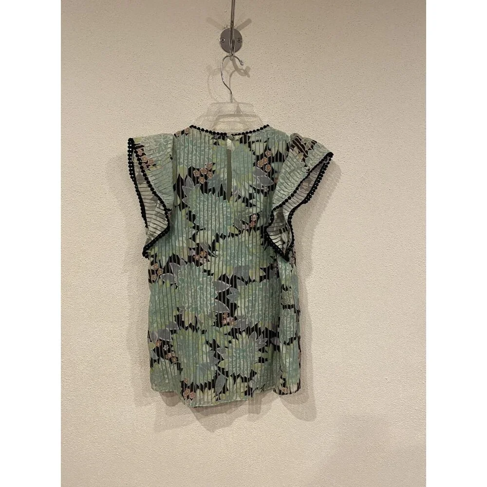 Kate Spade Dahlia Bloom Burnout Blouse Womens XXS Green Floral Flutter Top
